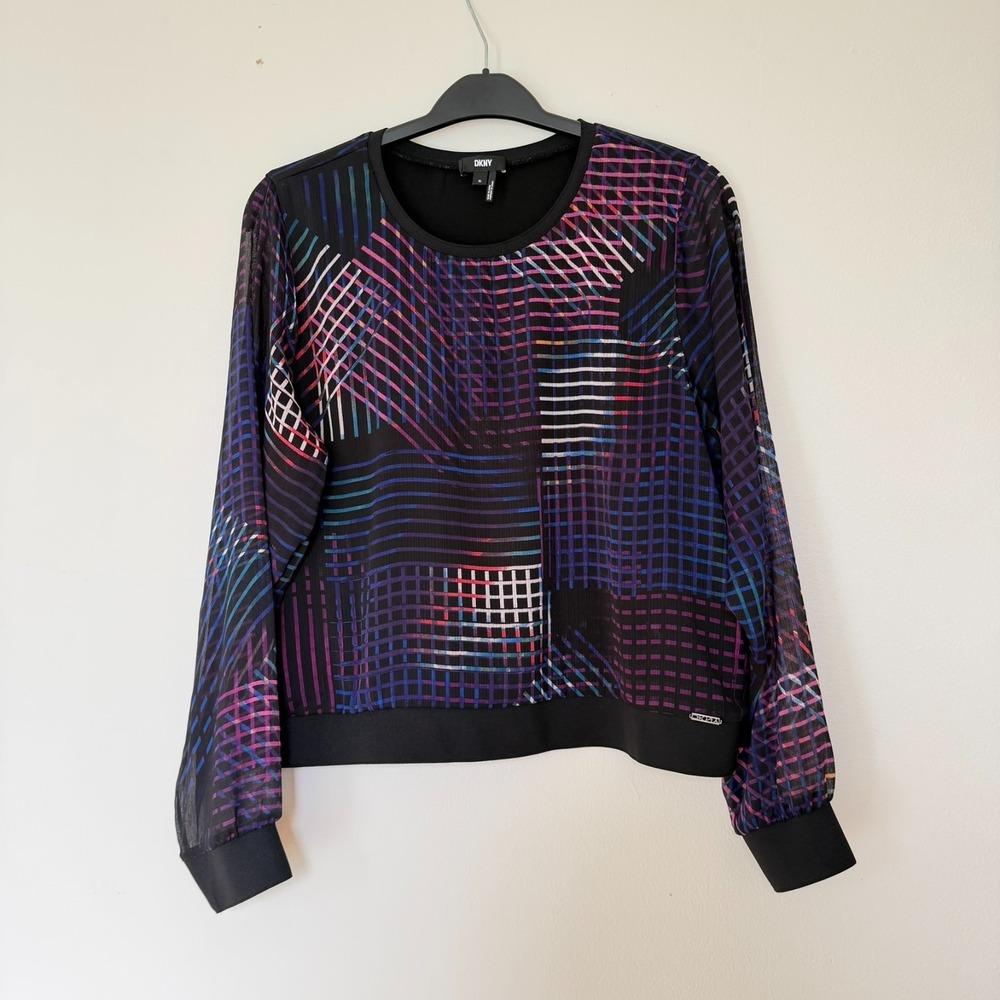 DKNY Women's Cropped Elevate Sheer Sleeve Sportswear Top‎ Size XL